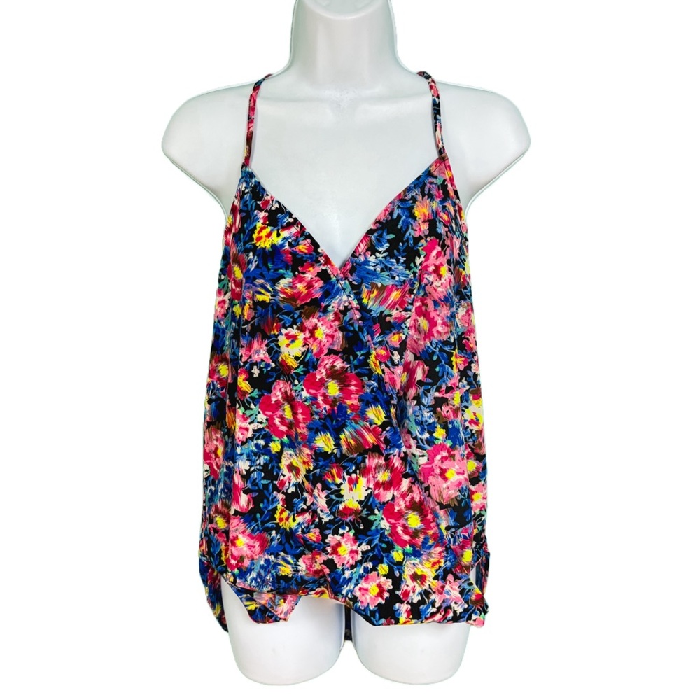 Arden B Multicolor Floral Print Wrap Front V-Neck Racerback Tank Top Womens M